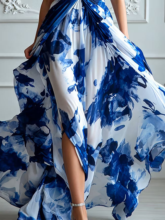 Amelia | Ink Print Chiffon Maxi Dress