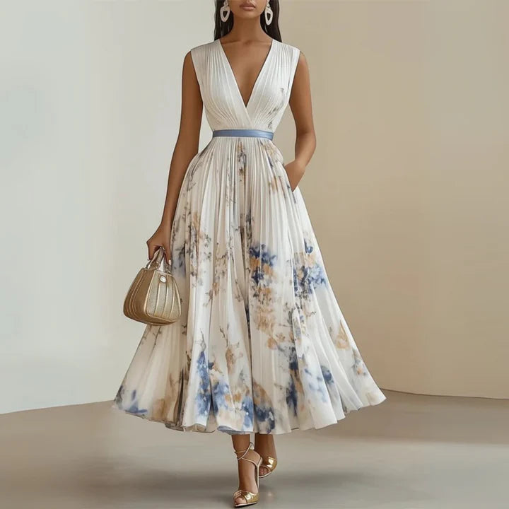 Amelia | Pleated Floral Chiffon Maxi Dress