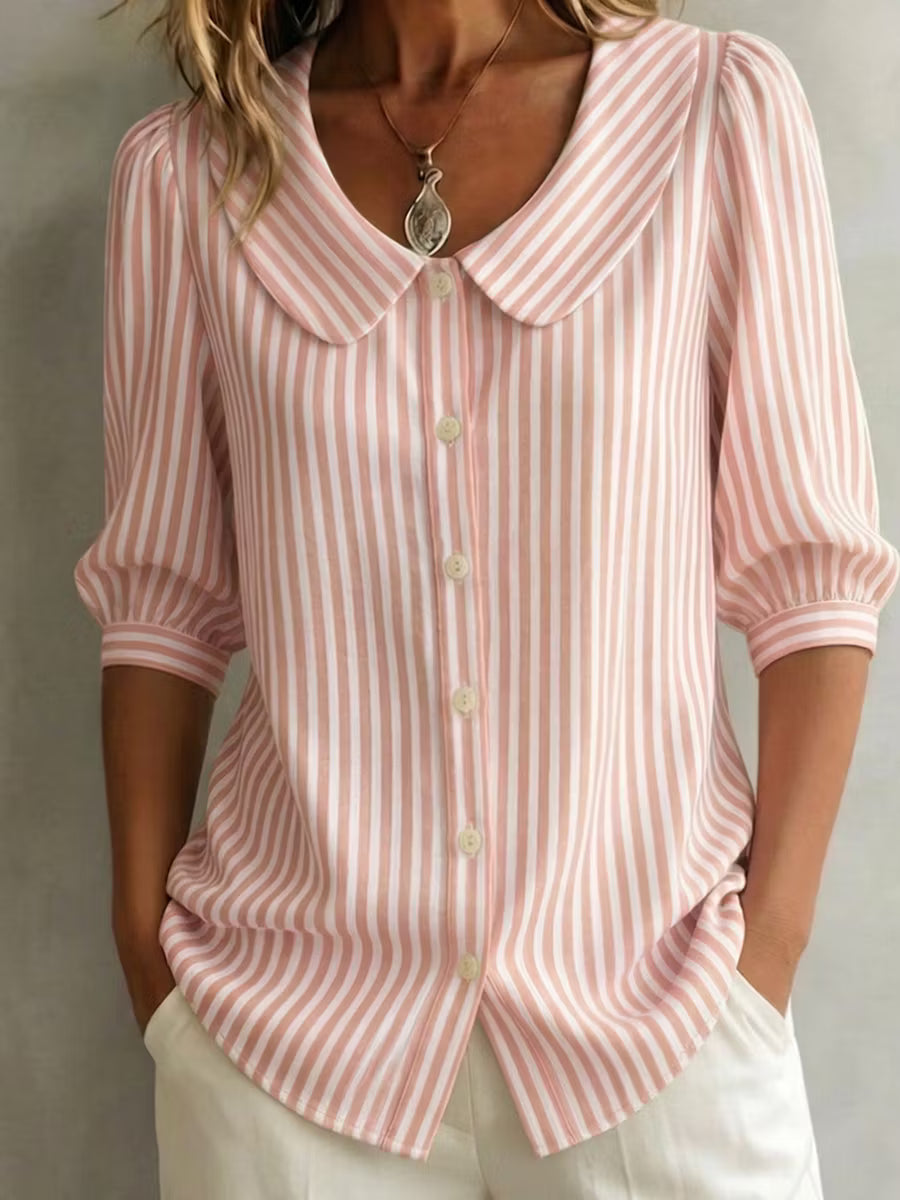 Amelia™ Retro Striped Peter Pan Collar Shirt || Clearance Sale