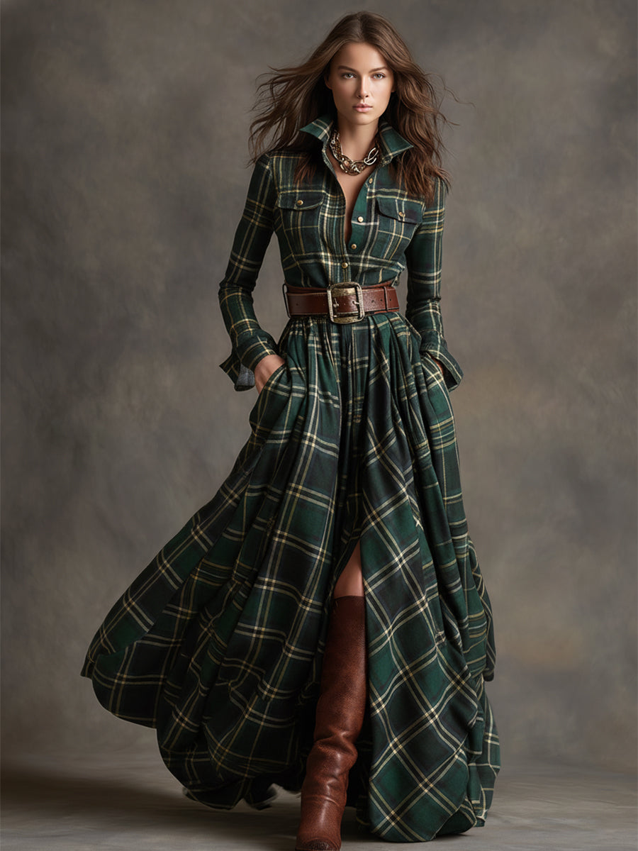 Giulietta - Maxi Shirt Dress with Check Pattern