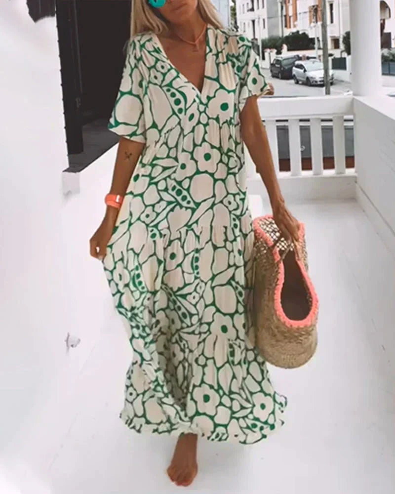 CHRISTINE | Long Summer Dress with Flowing Cut and Elegant Graphic Pattern