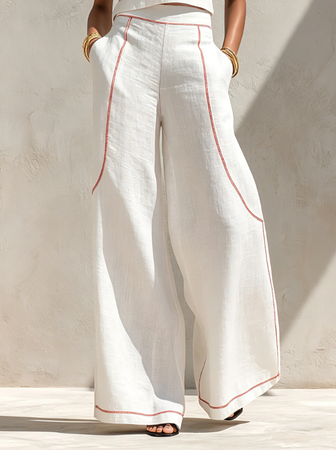 Women's Minimalist Blouse & Wide-Leg Pants Set