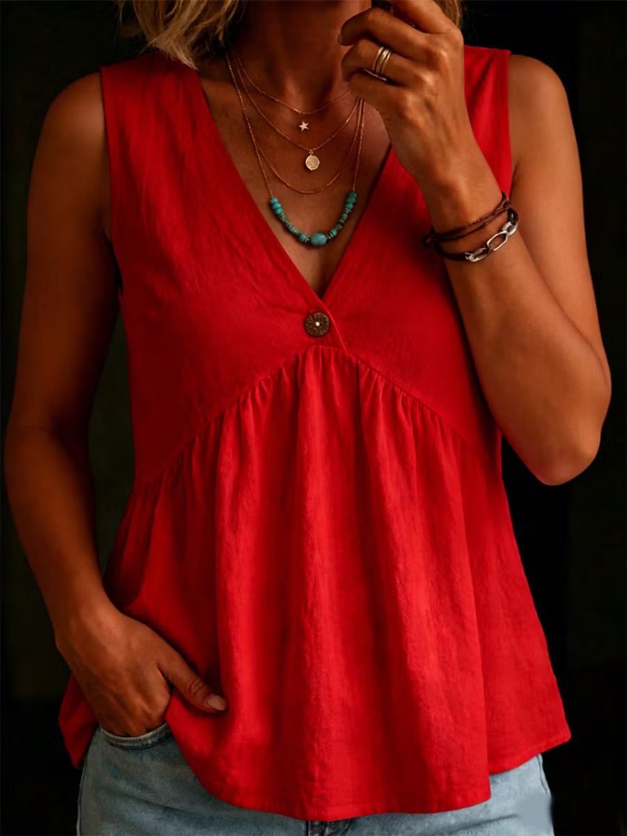 Charlotte | V-Neck Cotton Sleeveless Top
