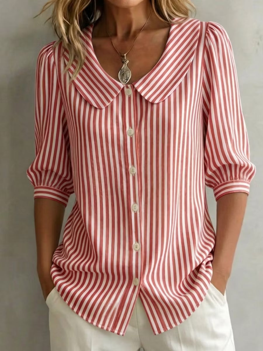 Amelia™ Retro Striped Peter Pan Collar Shirt || Clearance Sale