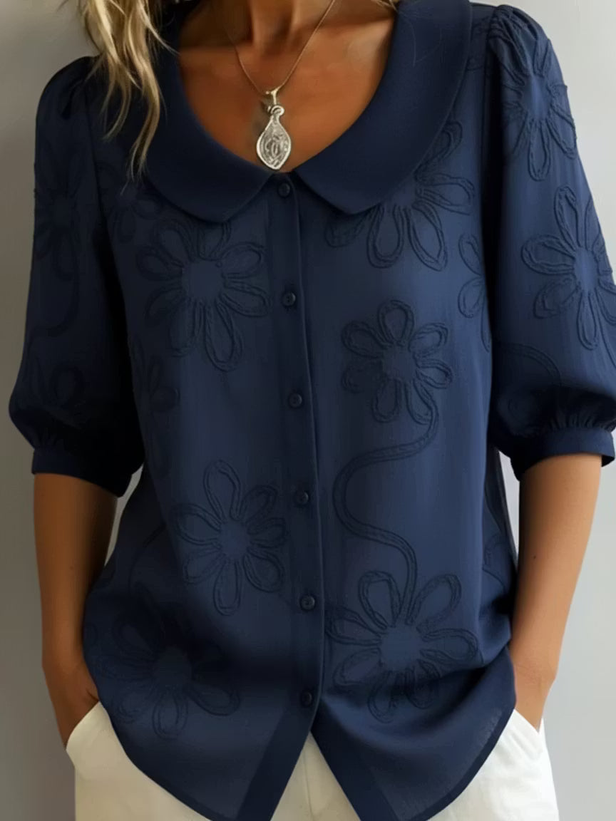 Audrey | Embroidered Peter Pan Shirt