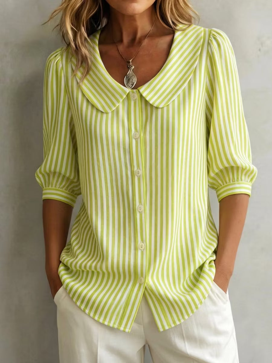 Amelia™ Retro Striped Peter Pan Collar Shirt || Clearance Sale