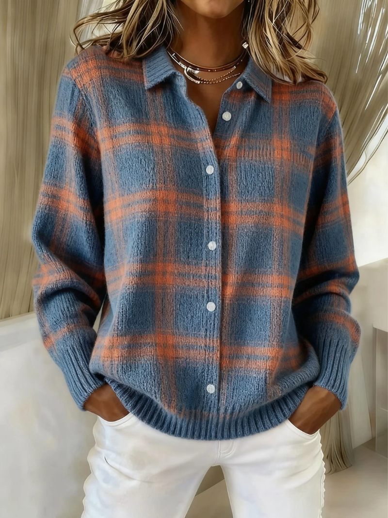 Zafira | Warm Blue Check Cardigan