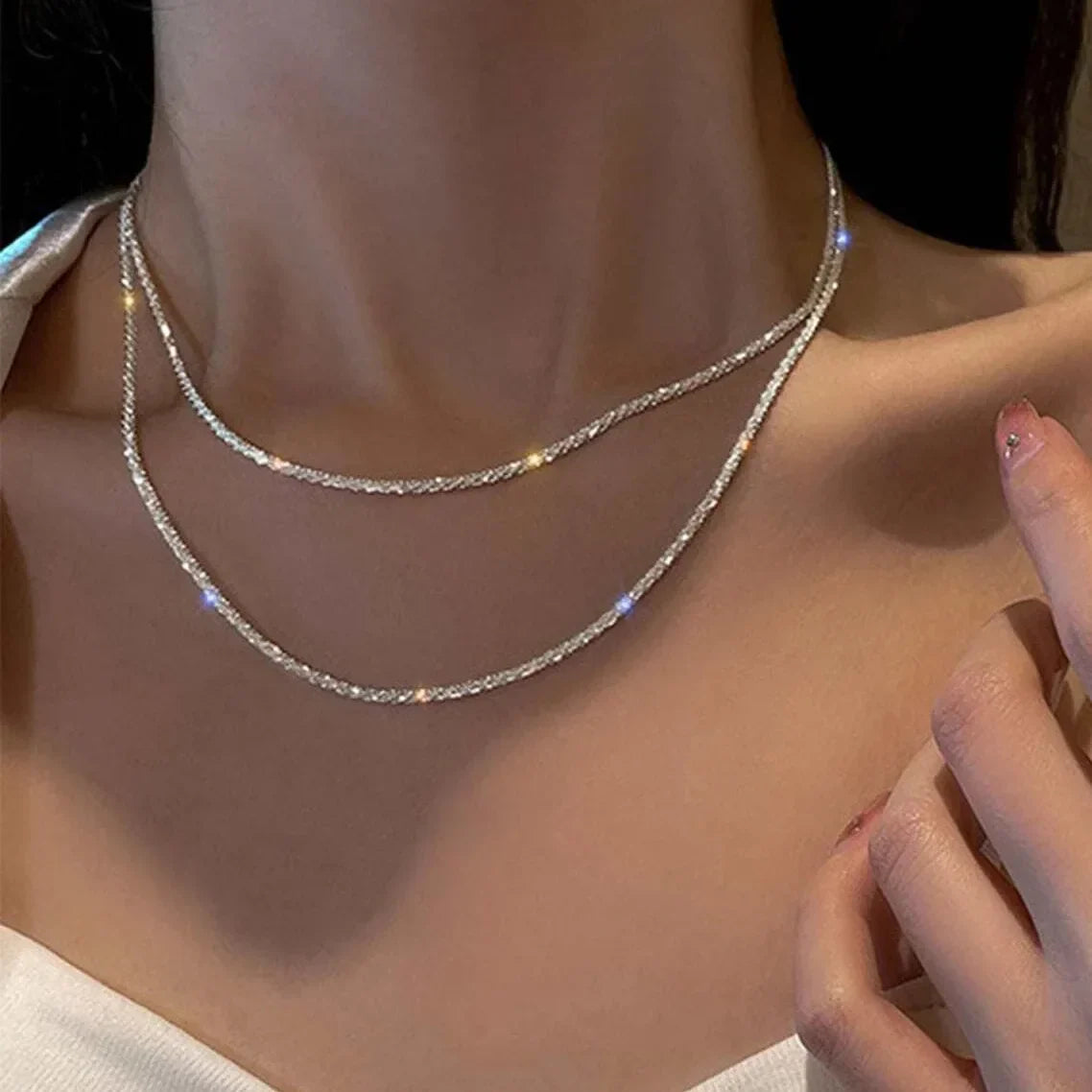 Double Layer Necklace with Crystals