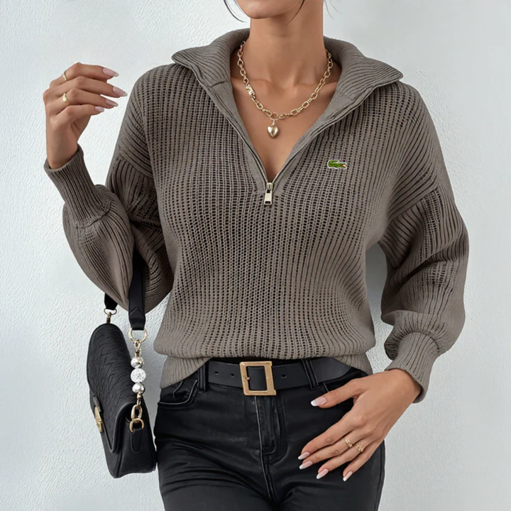 Modern Zip-Neck Knit Top - Clearance Sale