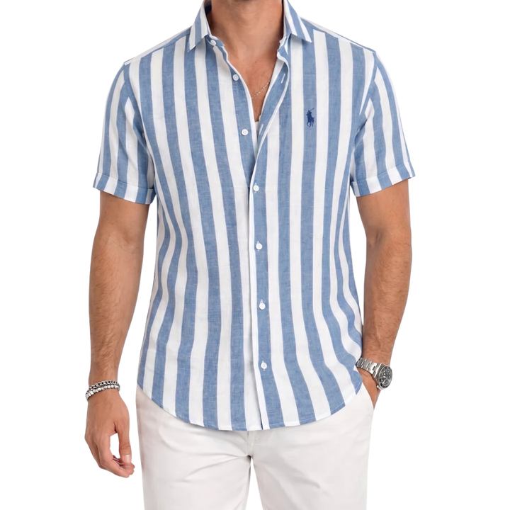 Coastal Stripe Short-Sleeve Linen Shirt - Clearance Sale