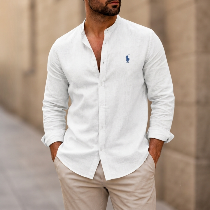 Mandarin Collar Linen Shirt - Clearance Sale