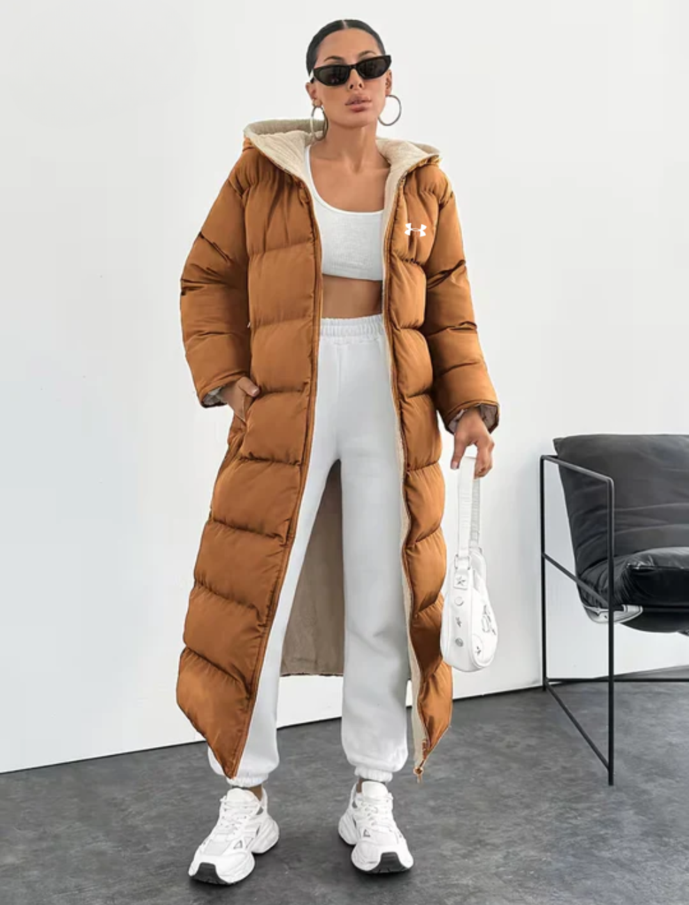 Long Puffer Coat with Hood and Sherpa Lining - CLEARANCE PRICE