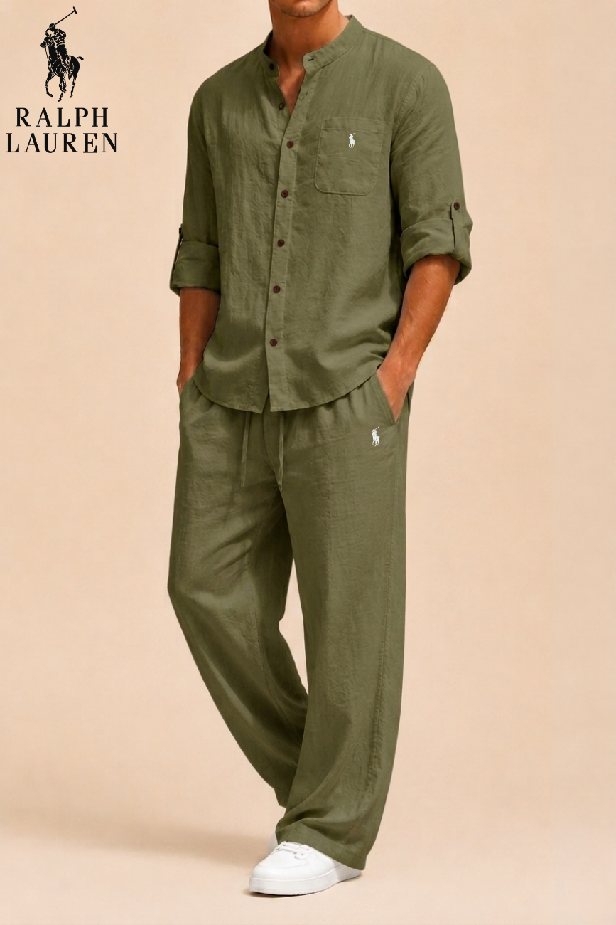 Mandarin Collar Linen Set || Clearance Sale
