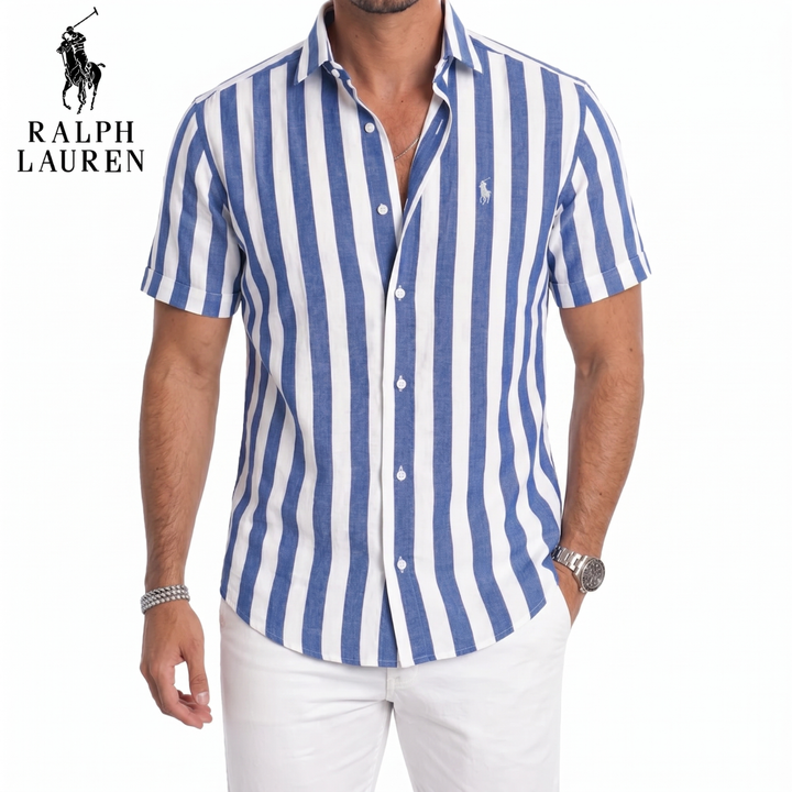 Coastal Stripe Short-Sleeve Linen Shirt || Clearance Sale