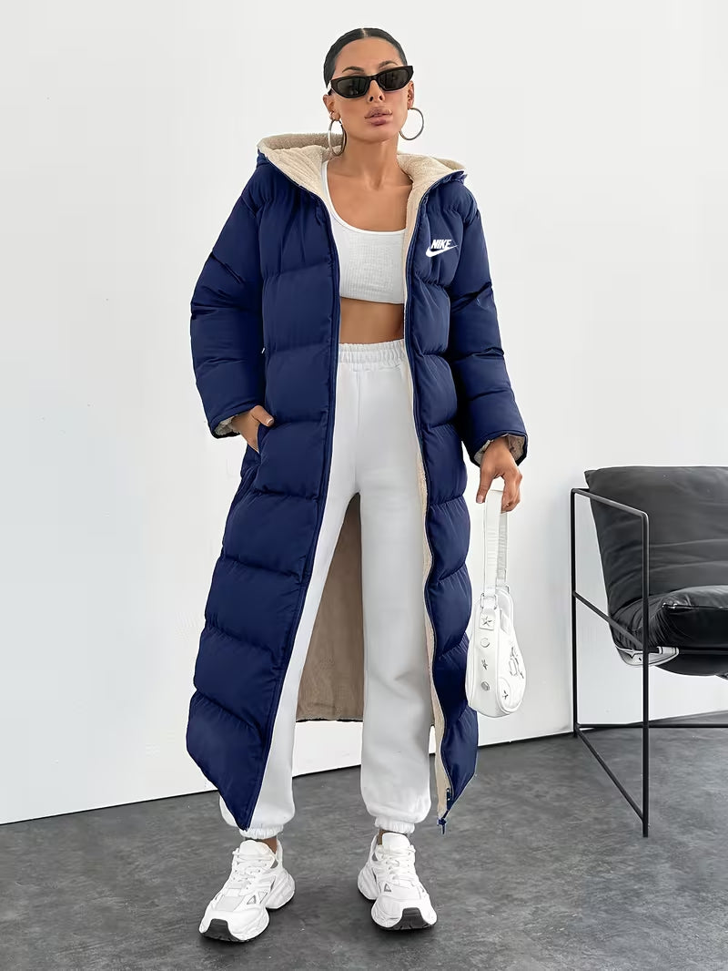 Long Puffer Coat with Hood and Sherpa Lining - CLEARANCE PRICE