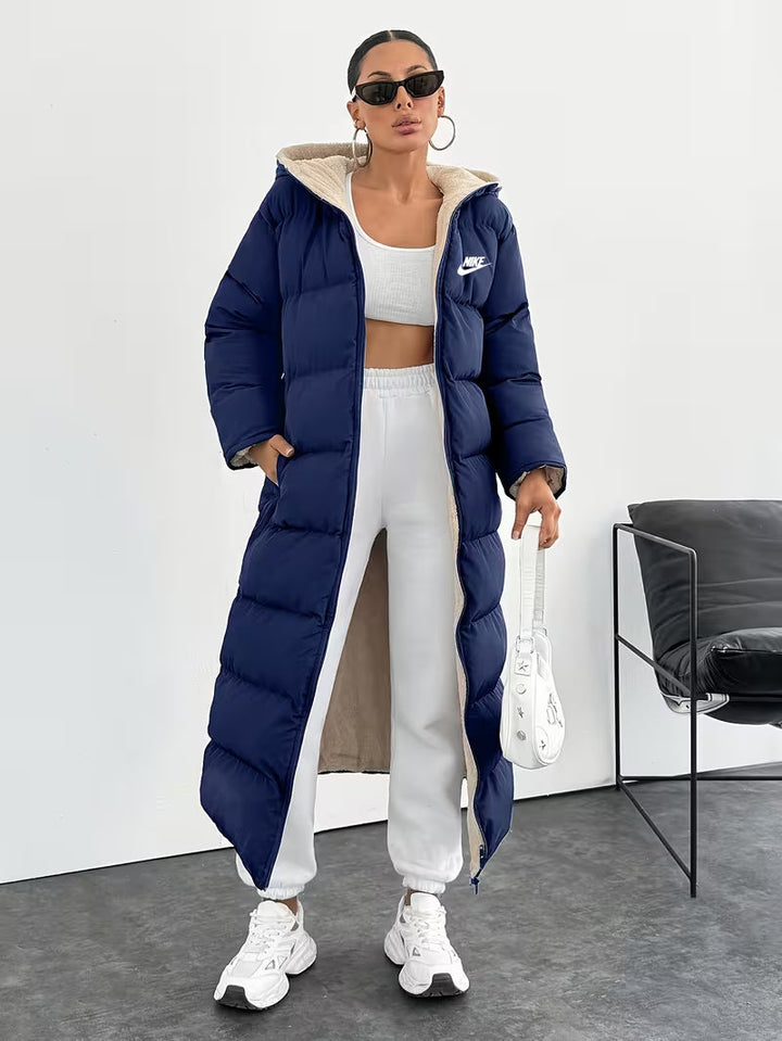 Long Puffer Coat with Hood and Sherpa Lining - CLEARANCE PRICE