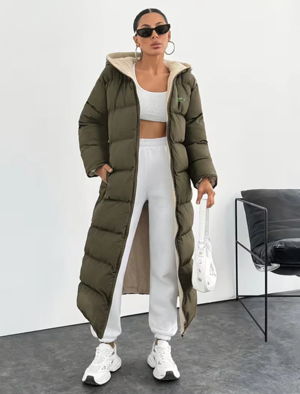 Long Puffer Coat with Hood and Sherpa Lining - CLEARANCE PRICE