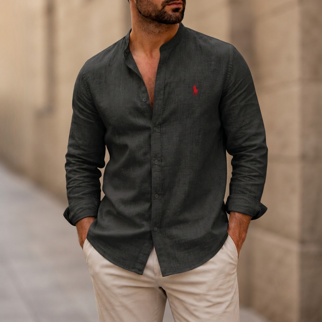 Mandarin Collar Linen Shirt - Clearance Sale