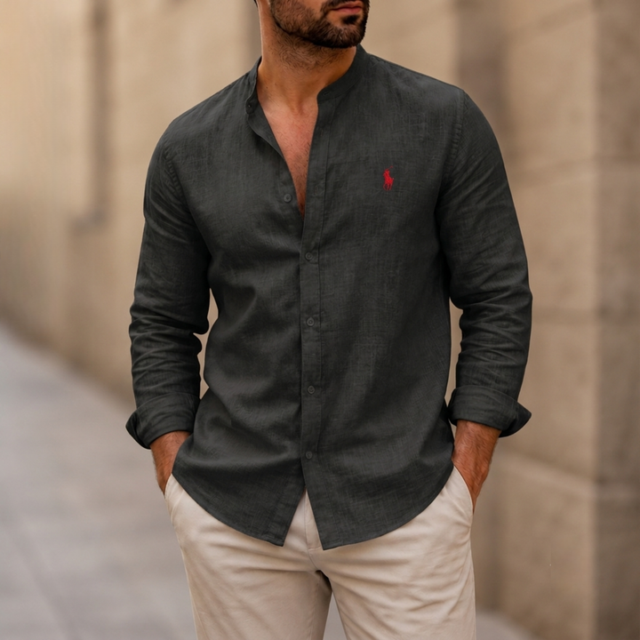 Mandarin Collar Linen Shirt - Clearance Sale