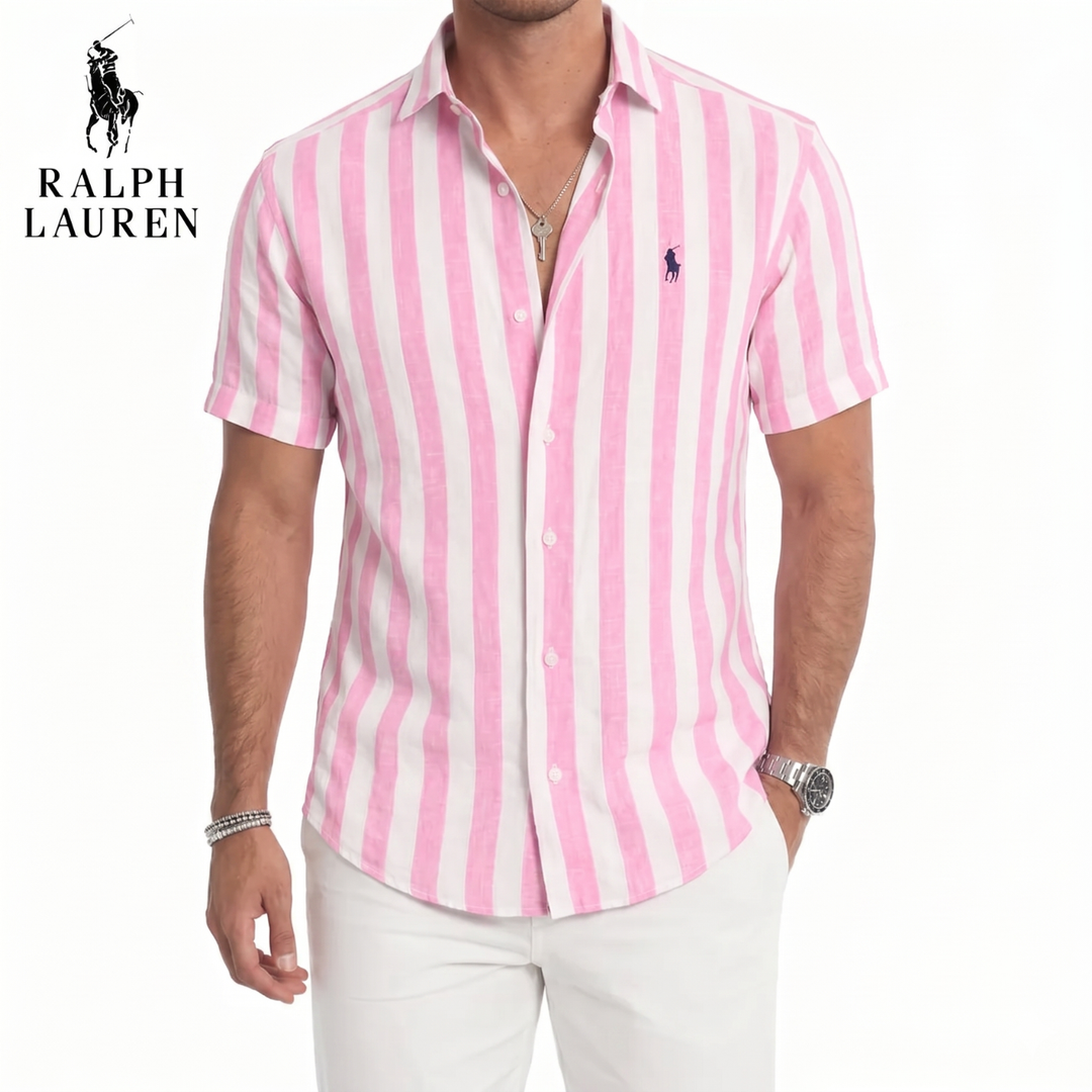 Coastal Stripe Short-Sleeve Linen Shirt || Clearance Sale