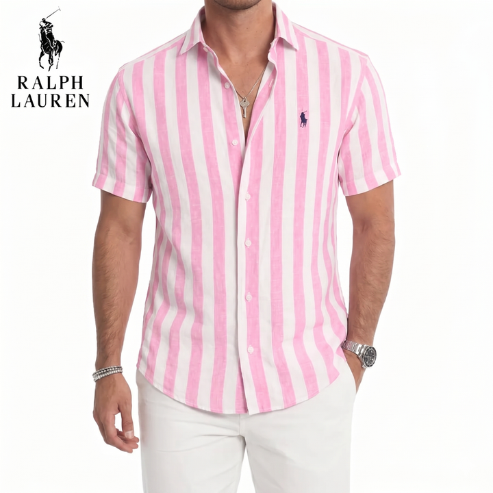 Coastal Stripe Short-Sleeve Linen Shirt || Clearance Sale