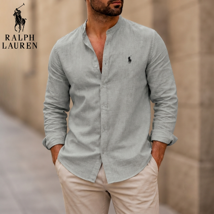 Mandarin Collar Linen Shirt || Clearance Sale
