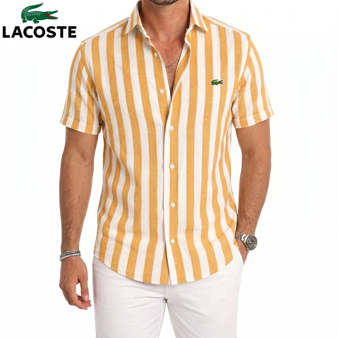 Coastal Stripe Short-Sleeve Linen Shirt || Clearance Sale