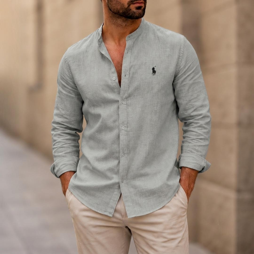 Mandarin Collar Linen Shirt - Clearance Sale