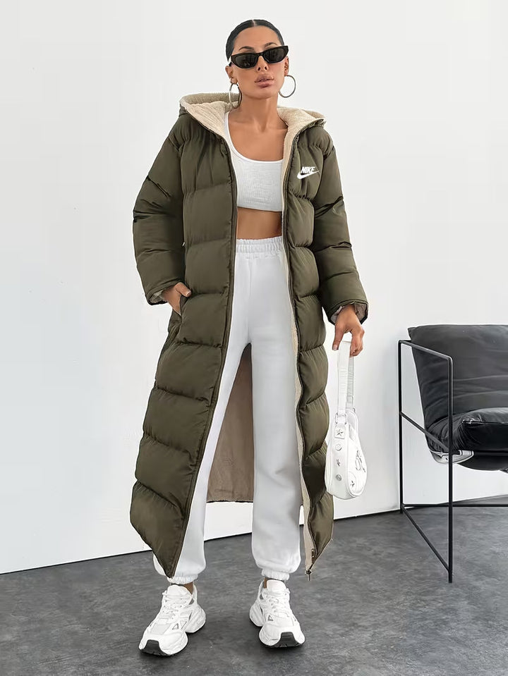 Long Puffer Coat with Hood and Sherpa Lining - CLEARANCE PRICE