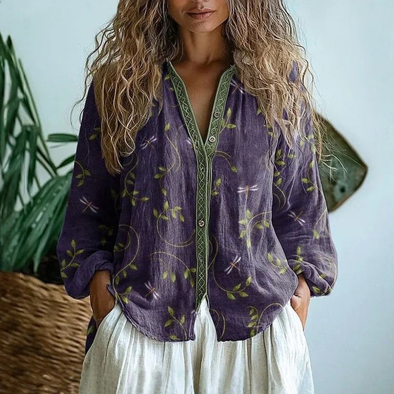 Nona™ - Vintage Leaf Print Blouse