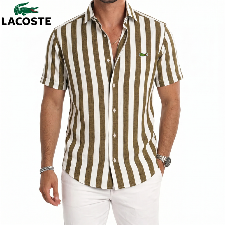 Coastal Stripe Short-Sleeve Linen Shirt || Clearance Sale