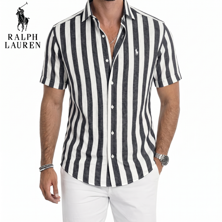 Coastal Stripe Short-Sleeve Linen Shirt || Clearance Sale