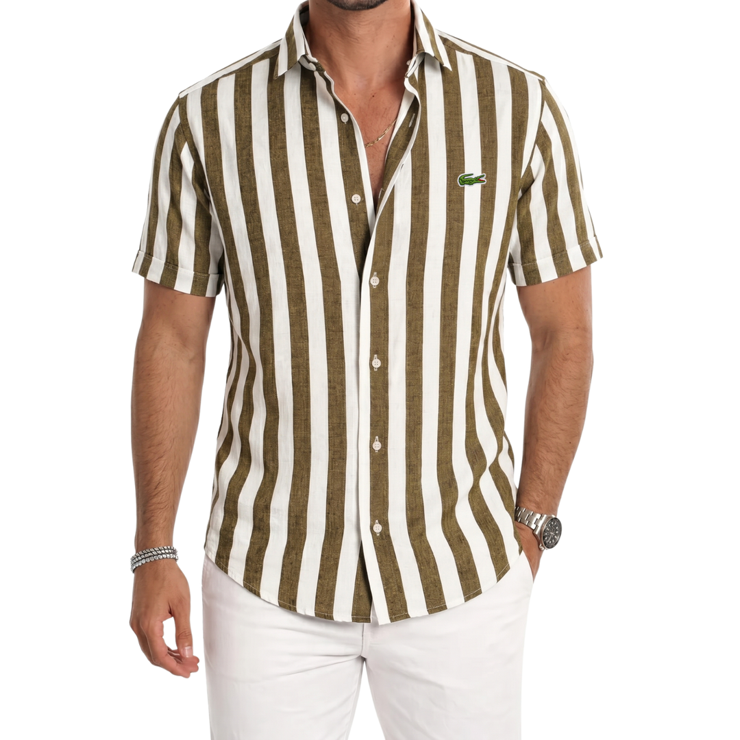 Coastal Stripe Short-Sleeve Linen Shirt - Clearance Sale