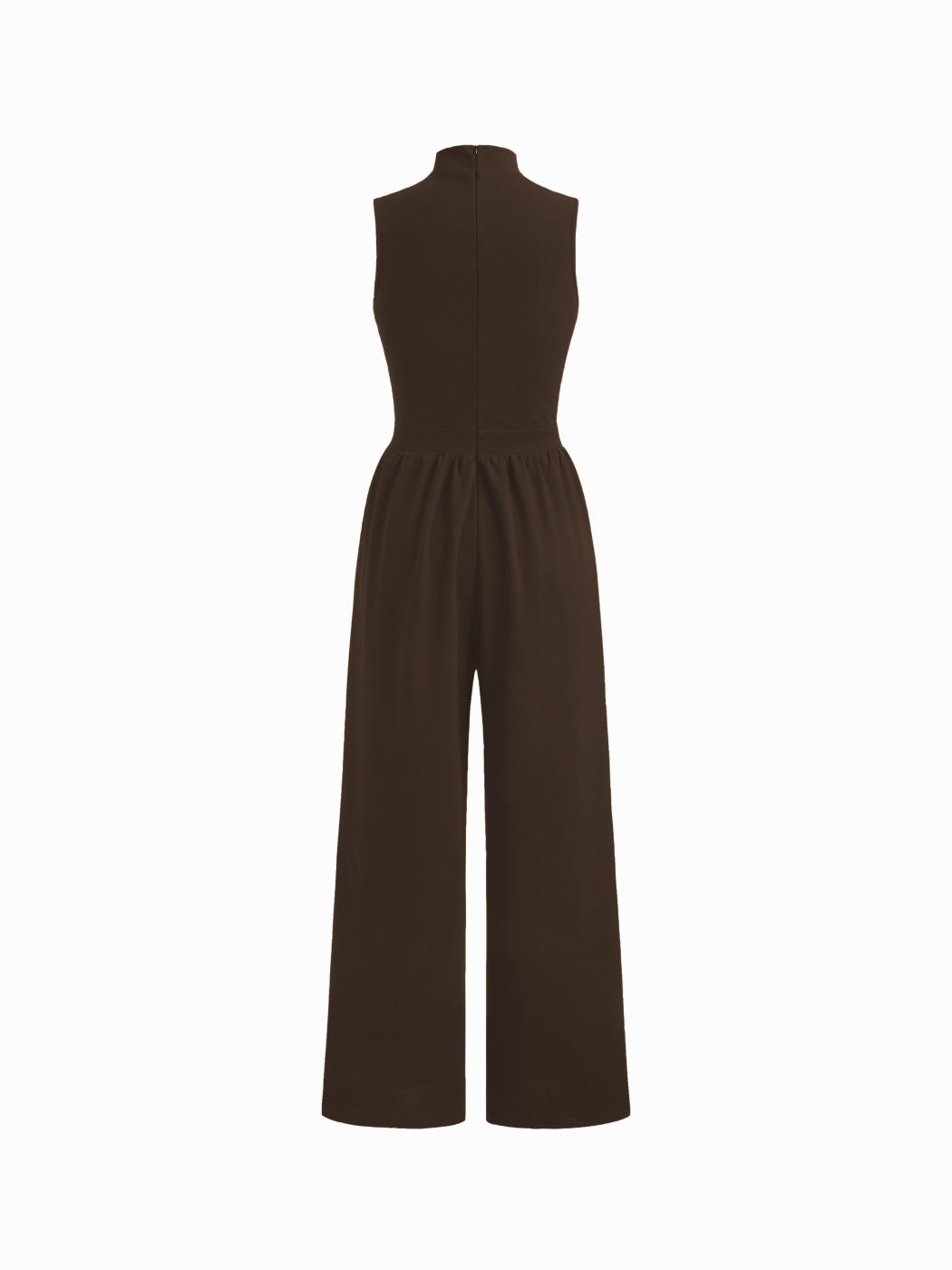 High Neck Solid Cut Out Patched Wide Leg Jumpsuit