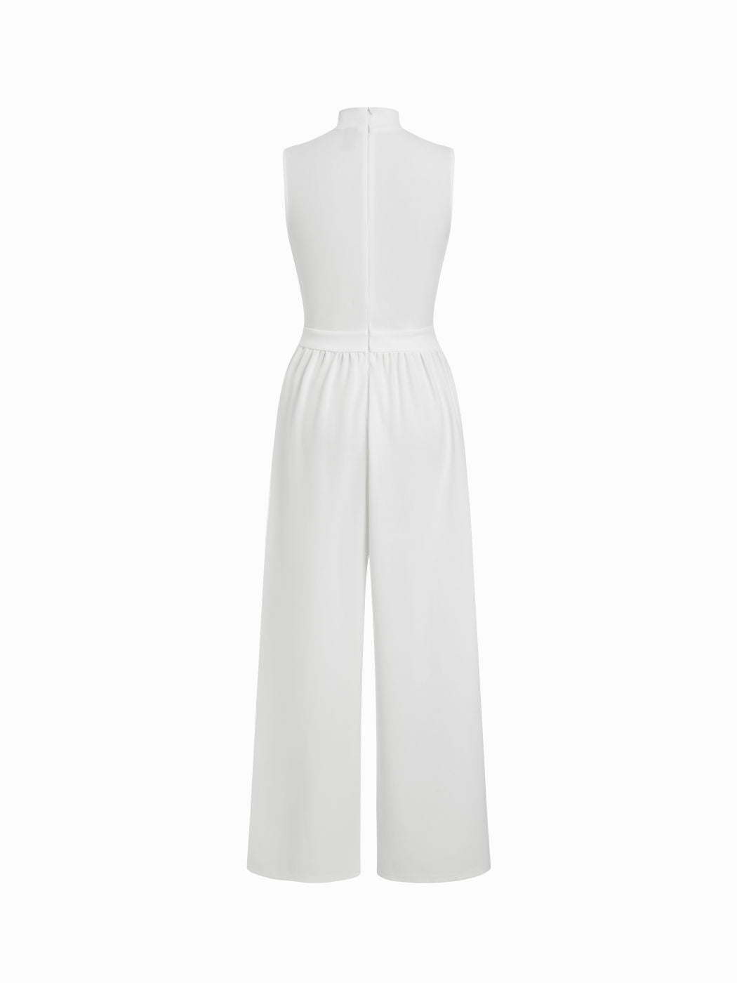 High Neck Solid Cut Out Patched Wide Leg Jumpsuit