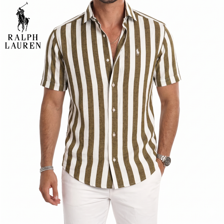 Coastal Stripe Short-Sleeve Linen Shirt || Clearance Sale