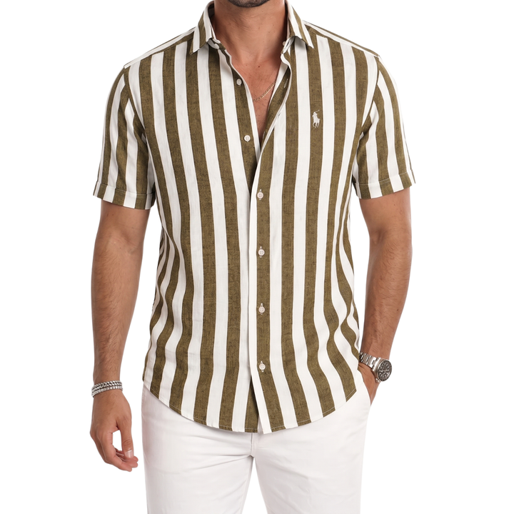 Coastal Stripe Short-Sleeve Linen Shirt - Clearance Sale