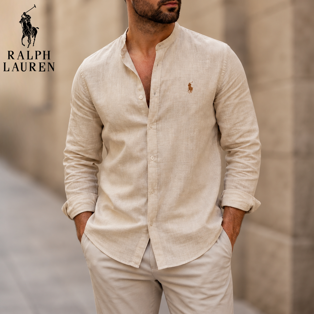 Mandarin Collar Linen Shirt || Clearance Sale