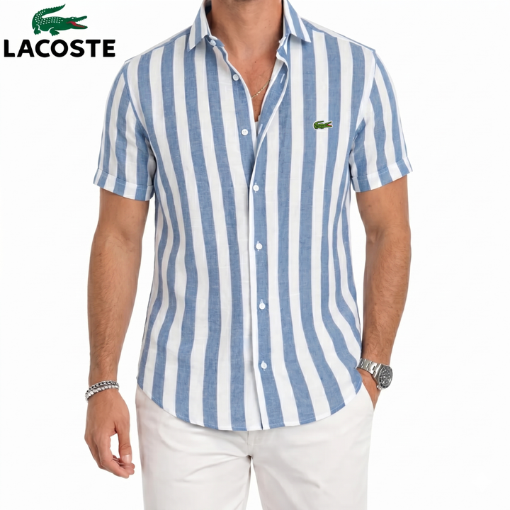 Coastal Stripe Short-Sleeve Linen Shirt || Clearance Sale