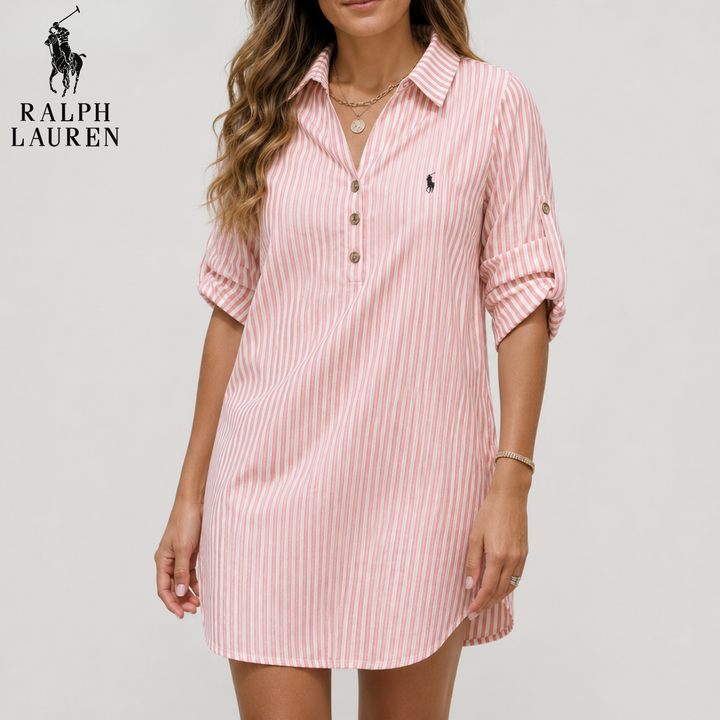 Striped Cotton Shirt Dress || Clearance Sale