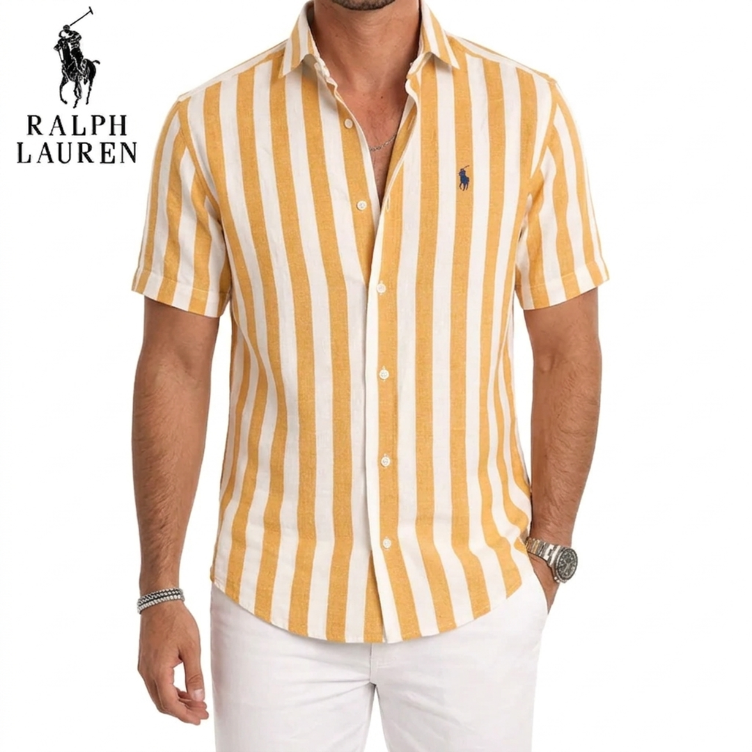 Coastal Stripe Short-Sleeve Linen Shirt || Clearance Sale