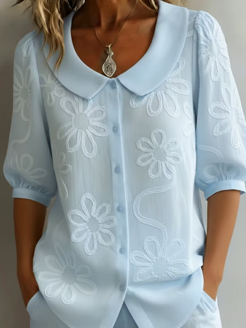Audrey | Embroidered Peter Pan Shirt