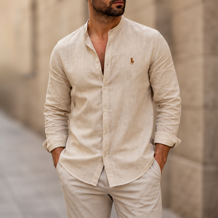 Mandarin Collar Linen Shirt - Clearance Sale