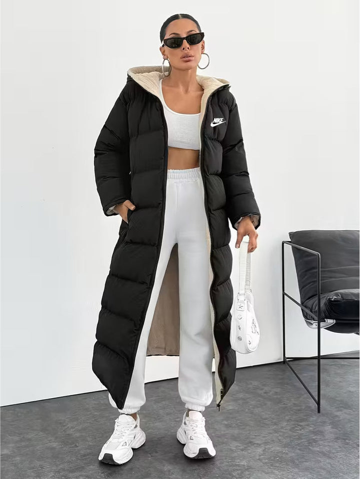 Long Puffer Coat with Hood and Sherpa Lining - CLEARANCE PRICE