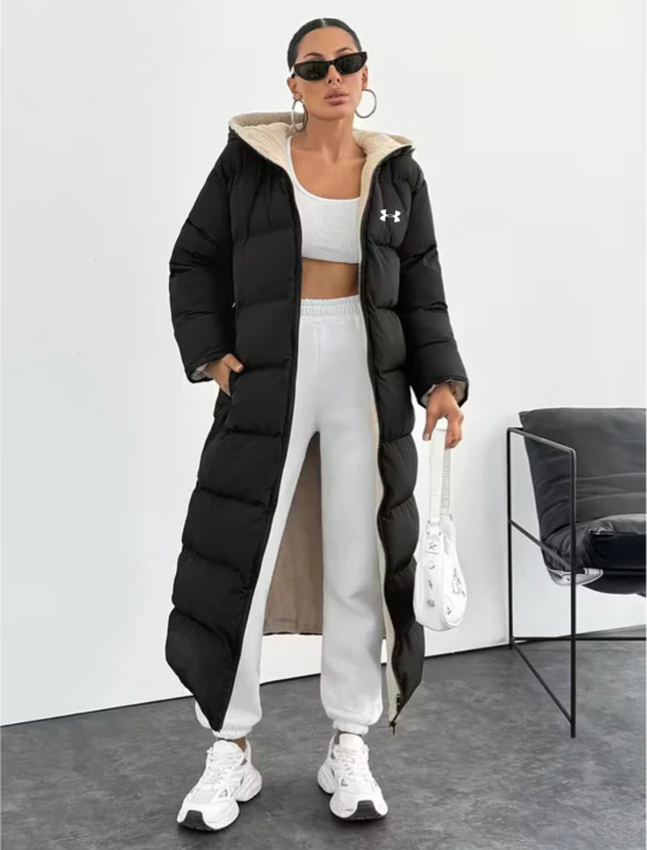 Long Puffer Coat with Hood and Sherpa Lining - CLEARANCE PRICE