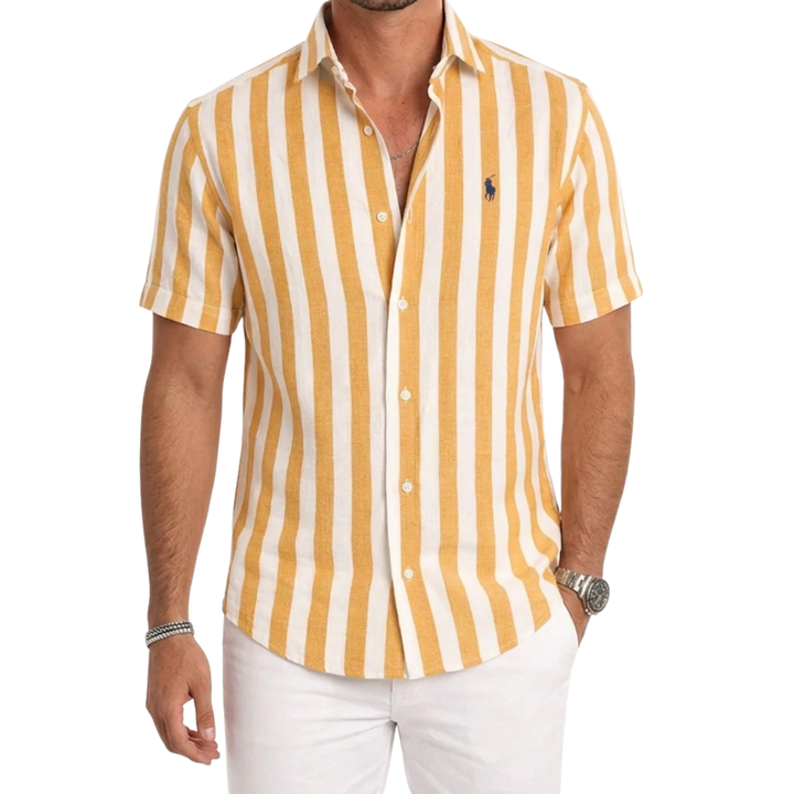 Coastal Stripe Short-Sleeve Linen Shirt - Clearance Sale