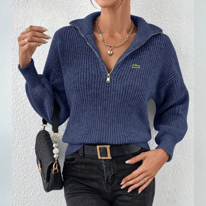 Modern Zip-Neck Knit Top - Clearance Sale