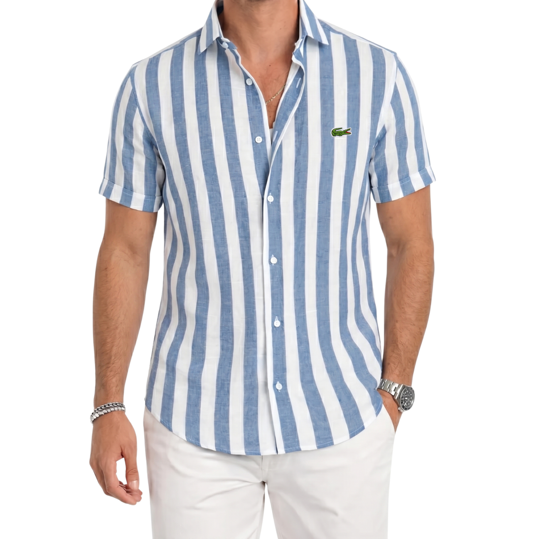 Coastal Stripe Short-Sleeve Linen Shirt - Clearance Sale