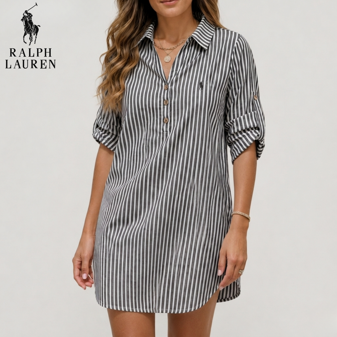 Striped Cotton Shirt Dress || Clearance Sale
