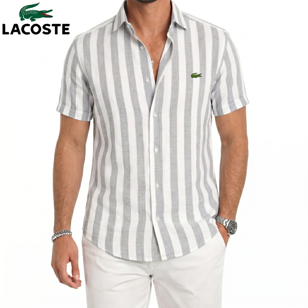 Coastal Stripe Short-Sleeve Linen Shirt || Clearance Sale